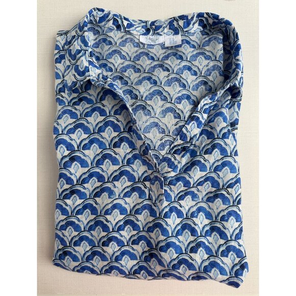 Sigred Olsen 100% Linen Blue & White Short Sleeve Button-Up Top Size 3X - Picture 11 of 12